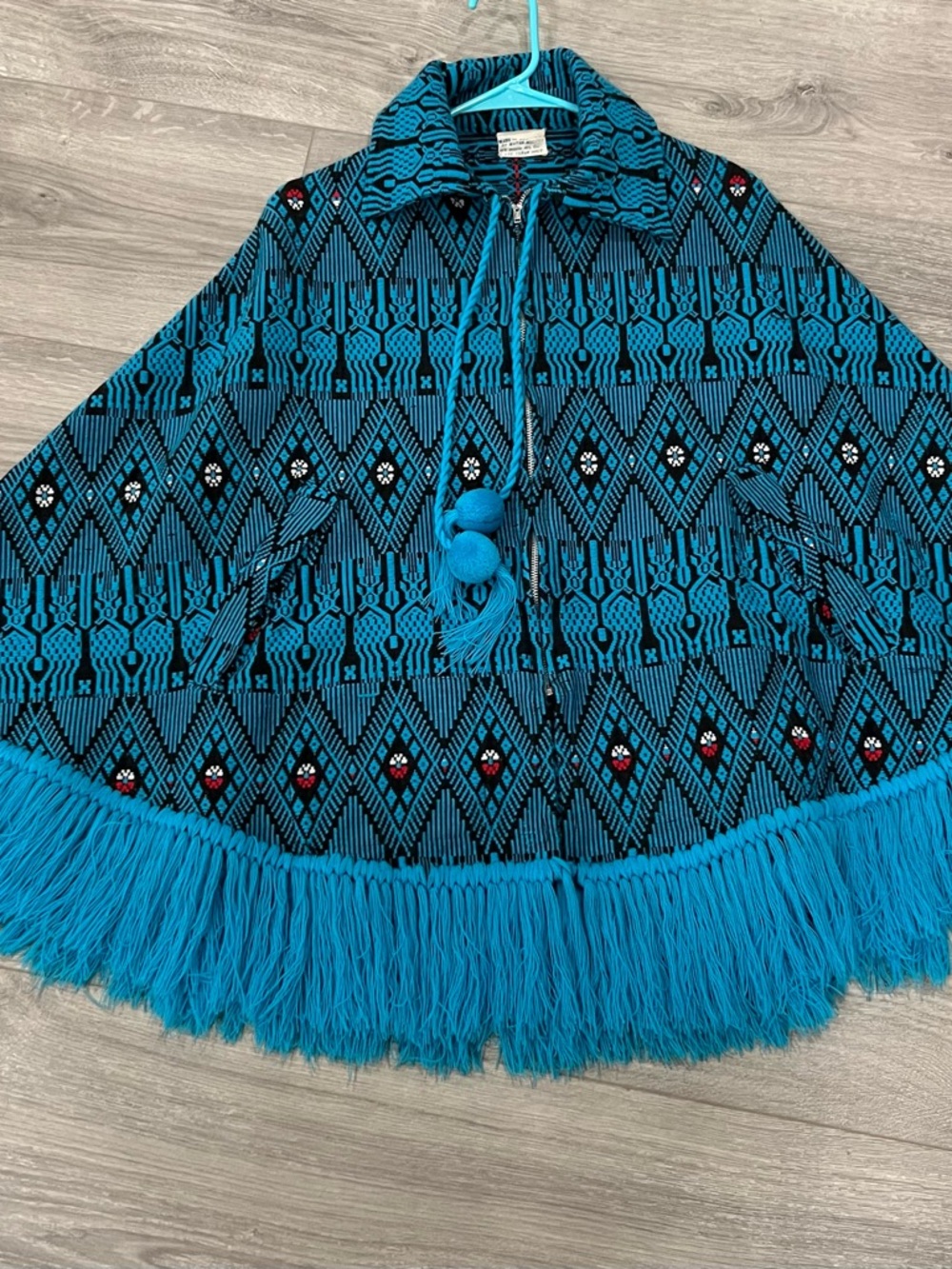 Vintage Turquoise Patterned Fringe Cape